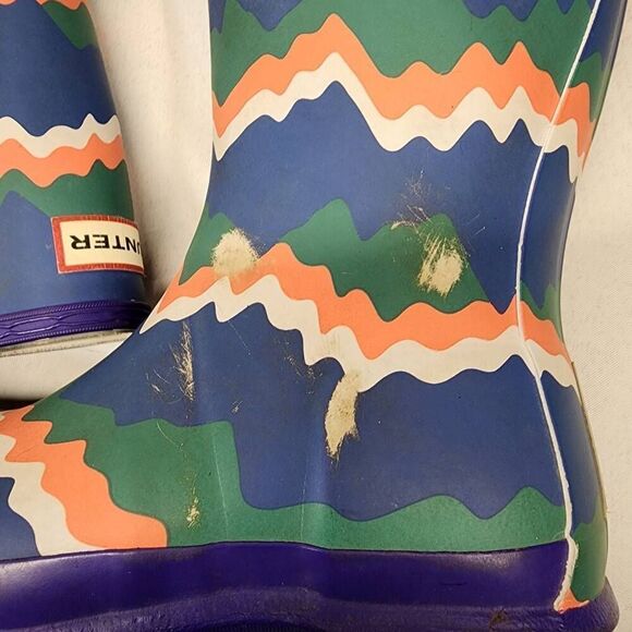 Hunter Kids First Storm Stripe Electric Rain Boots Size 4B/5G Green Blue Boys Gi - Picture 9 of 14